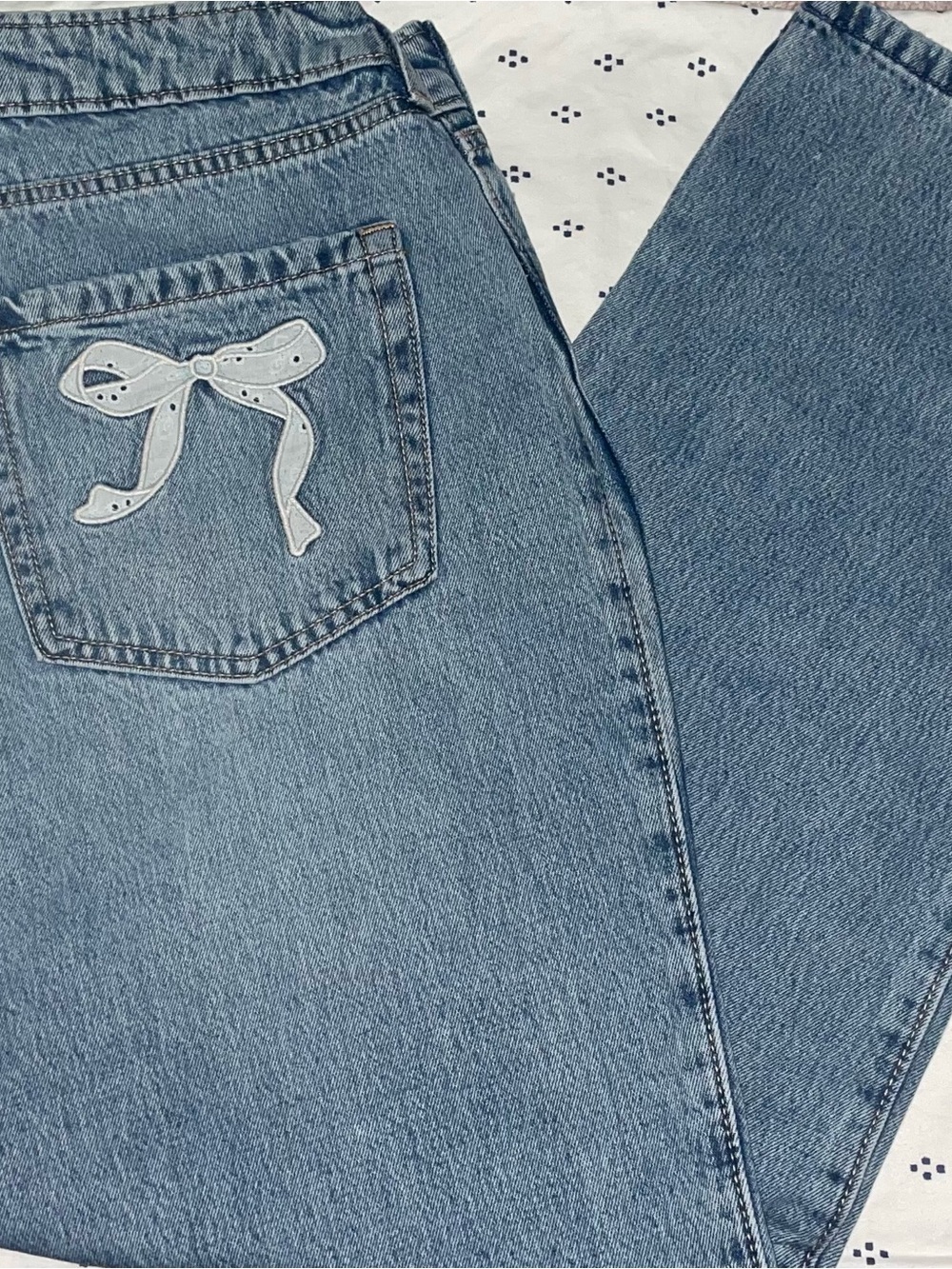 Hollister Light Blue Baggy Leg Jeans with Bow Pocket